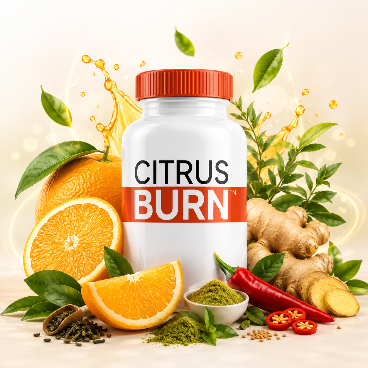 CitrusBurn plant-based thermogenic supplement with oranges, ginger, green tea, and natural metabolism-supporting ingredients