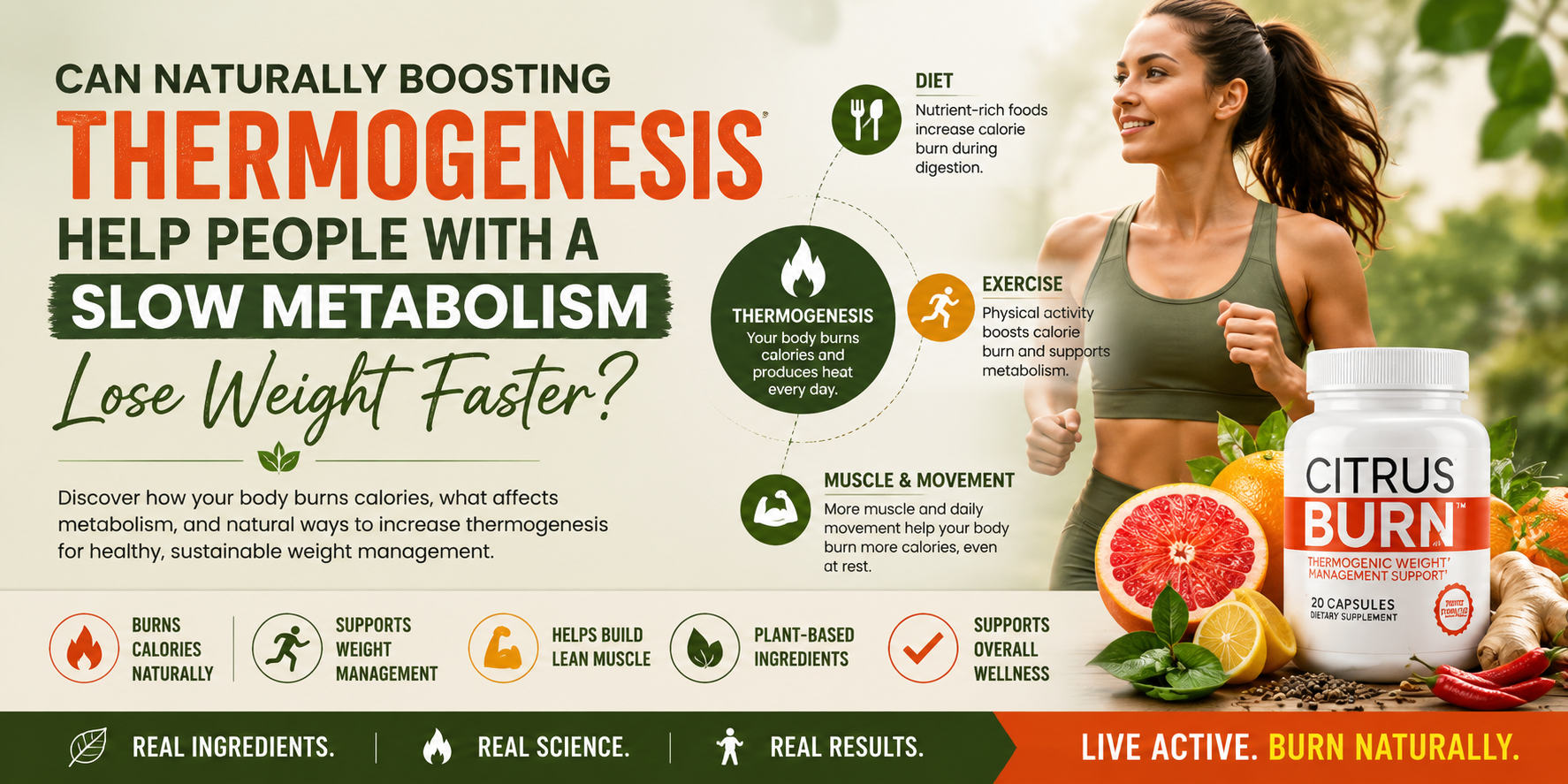 Thermogenesis and slow metabolism support for healthy weight loss and calorie burning